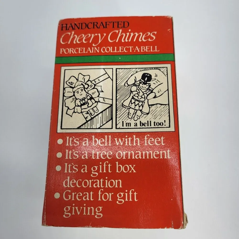 Vintage 1986 Giftco Cheery Chimes Porcelain Christmas Tree Elf Bell Ornament